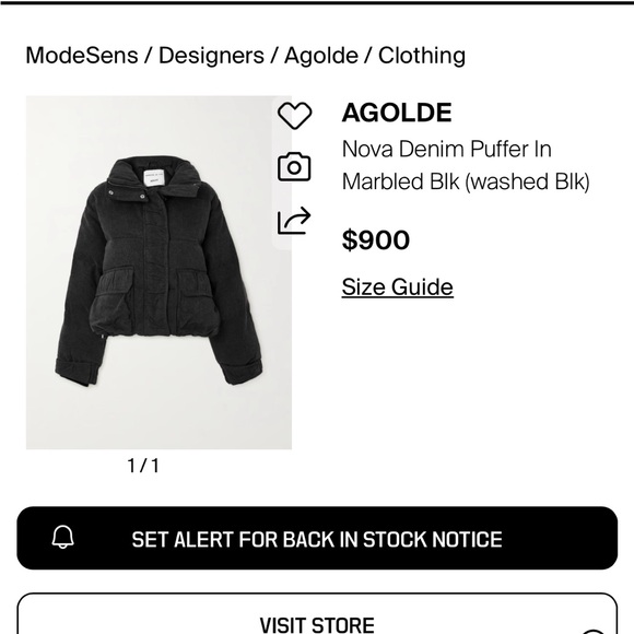 AGOLDE Relaxed 
Nova Denim Puffer In Marbled Blk (washed BIk) Puffer Jacket XS - Picture 4 of 16